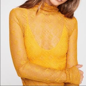 Intimately X Free People Mustard Yellow Lace Turtleneck